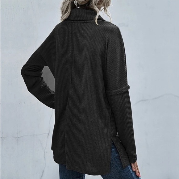 Waffle knit turtleneck sweater side split gray - Picture 6 of 6